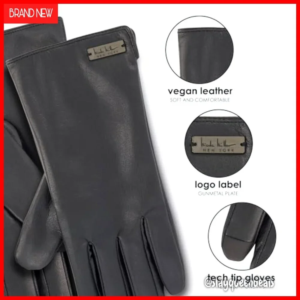 Winter Beanie Hat and Faux Leather Gloves Set for Women, Pack of 2